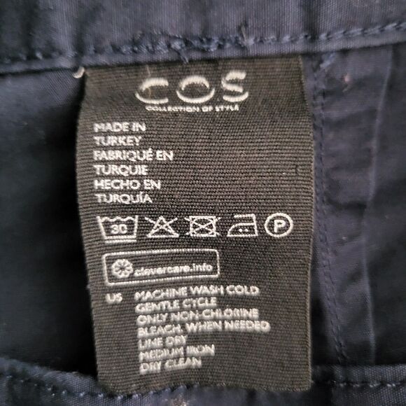 COS Pleated Barrel Leg Pants Womens 12 Navy Blue Cotton Baggy Loose Relaxed - Picture 6 of 8